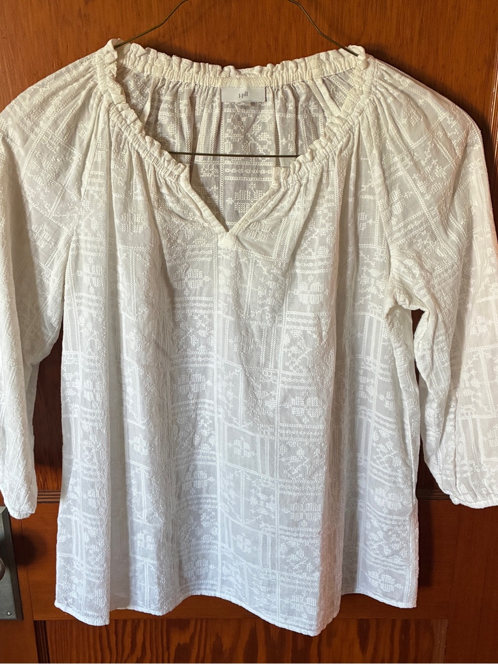 J. Jill White Cotton Peasant Blouse